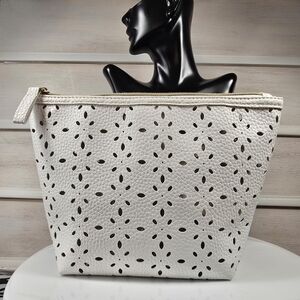 Elegant White Perforated Saks Fifth Avenue makeup Bag